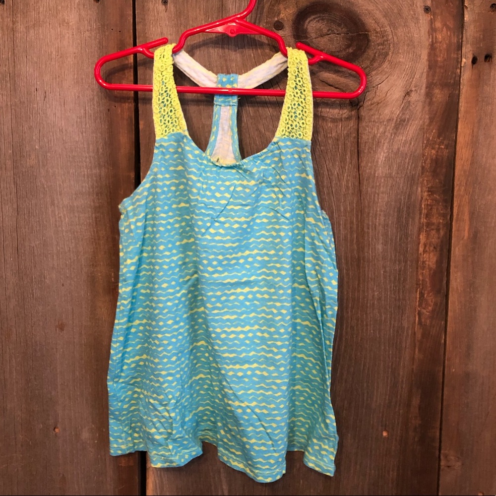 2013 Old Navy Blue Green Wavy Stripe Crochet Racerback Tank Size Small 6 7 Girls